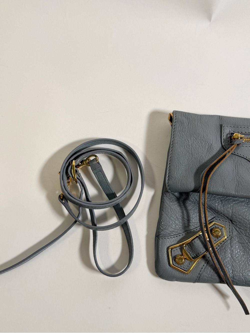 Balenciaga Leather Foldover Envelope Clutch Crossbody Grey and Gold Hardware - Picture 5 of 6